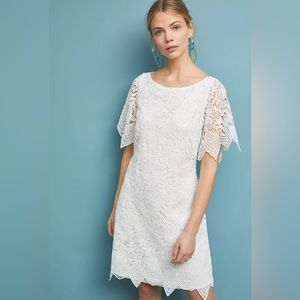 New Anthropologie Charleston Lace Mini Dress Size 8 White Scalloped Lace Spring